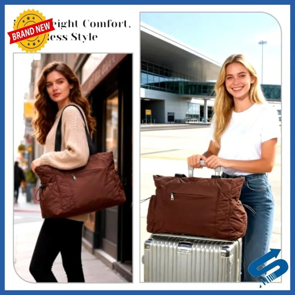 Lightweight Puffy Tote Bag with Laptop Compartment 15.75x12.6 Inches